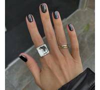 SXVME Black Press on Nails Short Square Acrylic Short False Nails Coffin Natural Acrylic Fake Nails Set Elegant Solid Color Full Cover Glossy Gel Stick on Nail for Women Fall Winter 24 Pcs