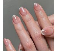 SXVME Cat Eye Press on Nails Short, 32 Pcs 16 Sizes Glitter Ombre Pink False Nails Extra Short Almond, Shimmer Shiny Fake Nails Press ons, Reusable Bling Stick on Nail for Women Finger Manicure