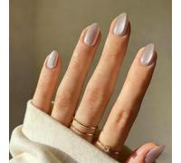 SXVME Cat Eye Press On Nails Short - Beige Nude False Nails Oval, 30 Pcs 15 Sizes Sparkly Glitter Fake Nails Press ons, Upgrade Thick Quality, Reusable Short Almond Glue on Nail for Women