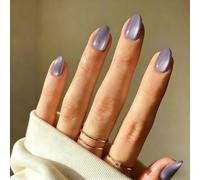 SXVME Cat Eye Press On Nails Short - Lavender Purple False Nails Oval, 30 Pcs 15 Sizes Glitter Fake Nails Press ons, Upgrade Thick Quality, Reusable Full Cover Almond Stick on Nail for Women Manicure