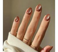 SXVME Cat Eye Press On Nails Short - Light Brown False Nails Oval, 30 Pcs 15 Sizes Sparkly Glitter Fake Nails Press ons, Upgrade Thick Quality, Reusable Short Almond Glue on Nail for Women