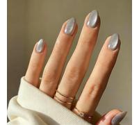 SXVME Cat Eye Press On Nails Short - Light Gray False Nails Oval, 30 Pcs 15 Sizes Glitter Fake Nails Press ons, Upgrade Thick Quality, Reusable Full Cover Almond Stick on Nail for Women Manicure