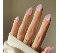 SXVME Cat Eye Press On Nails Short - Light Pastel Pink False Nails Oval, 30 Pcs Glitter Fake Nails Press ons, Upgrade Thick Quality, Reusable Full Cover Almond Stick on Nail for Women Manicure