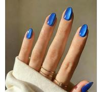 SXVME Cat Eye Press On Nails Short - Light Soft Blue False Nails Oval, 30 Pcs 15 Sizes Sparkly Glitter Fake Nails Press ons, Upgrade Thick Quality, Reusable Short Almond Glue on Nail for Women