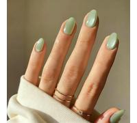 SXVME Cat Eye Press On Nails Short - Pastel Green False Nails Oval, 30 Pcs 15 Sizes Glitter Fake Nails Press ons, Thick Quality, Reusable Short Almond Glue on Nail for Women, Light Sage