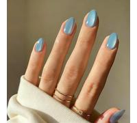 SXVME Cat Eye Press On Nails Short - Soft Baby Blue False Nails Oval, 30 Pcs 15 Sizes Sparkly Glitter Fake Nails Press ons, Upgrade Thick Quality, Reusable Short Almond Glue on Nail for Women