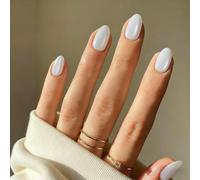 SXVME Cat Eye Press On Nails Short - White False Nails Oval, 30 Pcs 15 Sizes Sparkly Glitter Fake Nails Press ons, Upgrade Thick Quality, Reusable Short Almond Glue on Nail for Women
