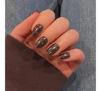 SXVME Chrome Brown Press on Nails Short Oval, Soft Gel False Nails Short Almond, Glazed Glitter Coffee Fake Nails Press ons, Bling Sparkly Stick On Nails For Women Fall Winter