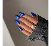 SXVME Chrome Dark Blue False Nails Almond, 24pcs Press On Nails Medium, Glitter Shine Mirror Effect Acrylic Stick on Nails for Women Daily & Party Wear