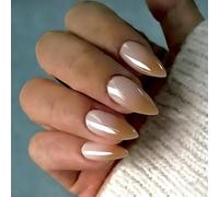 SXVME Chrome French Press on Nails Almond Medium, Glazed Ombre Peach Orange False Nails with a Velvet Mirror Finish, Gradient Fake Nails Press ons, Stiletto Acrylic Stick on Nails for Women 24 Pcs