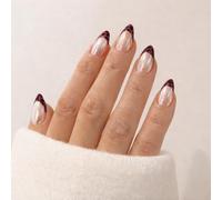 SXVME Chrome French Tip Press On Nails Short Almond, Tortoise Shell, 30 Pcs Glazed Brown False Nails Press ons With Mirror Effect, Reusable Sparkle French Artificial Nails for Women Daily