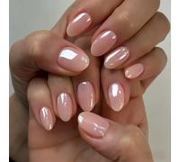 SXVME Chrome Nude Pink Press on Nails Short Oval, 32 Pcs 16 Sizes Glazed False Nails with Sparkle Mirror Design, Thick Shiny Glitter Fake Nails Almond, Stick on Nail for Women Manicure Gift