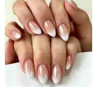 SXVME Chrome Ombre Press On Nails Short Almond, 30 Pcs Glazed Gradient Nude Pink False Nails With Shimmer Mirror Effect, Reusable Thick Donut Bling Fake Nails Press ons for Women Daily Wedding
