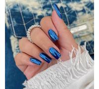 SXVME Chrome Press on Nails - Metallic Royal Blue Medium Square False Nails, Glitter Shine Mirror Acrylic for Women Daily & Party Wear