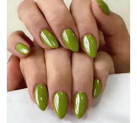 SXVME Chrome Press On Nails Short Almond, 30 Pcs Glazed Pastel Green False Nails With Shimmer Mirror Effect, Reusable Thick Quality, Donut Bling Fake Nails Press ons for Women Everyday Wear