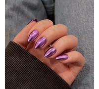 SXVME Chrome Press on Nails Short Almond, Metallic Purple False Nails with a Sparkle Mirror Finish, Glitter Fake Nails for Women, Salon Quality, Stick on Nail Press ons Short Stiletto 30 Pcs