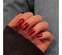 SXVME Chrome Press on Nails Short Almond, Metallic Red False Nails with a Sparkle Mirror Finish, Glitter Fake Nails for Women, Salon Quality, Stick on Nail Press ons Short Stiletto 30 Pcs