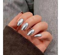 SXVME Chrome Press on Nails Short Almond, Metallic Sliver False Nails with a Sparkle Mirror Finish, Glitter Fake Nails for Women, Salon Quality, Stick on Nail Press ons Short Stiletto 30 Pcs