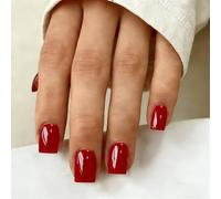 SXVME Chrome Press On Nails Short Square, 30 Pcs Glazed Bright Hot Pink False Nails With Shimmer Mirror Effect, Reusable Thick Quality, Donut Bling Fake Nails Press ons for Women Summer