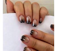 SXVME Chrome Press On Nails Short Square, 30 Pcs Glazed Ombre Brown False Nails Short with Mirror Finish, Sparkly Nude French Fake Nails Press on, Soft Gel Stick on Nail for Women Fall Manicure