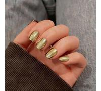 SXVME Chrome Press on Nails Short Square, Metallic Bronze False Nails with a Sparkle Mirror Finish, Glitter Fake Nails for Women, Salon Quality, Stick on Nail Press ons Short Coffin 30 Pcs