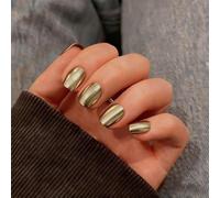 SXVME Chrome Press on Nails Short Square, Metallic Light Gold False Nails with a Sparkle Mirror Finish, Glitter Fake Nails for Women, Salon Quality, Stick on Nail Press ons Short Coffin 30 Pcs