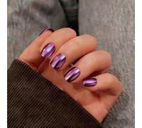 SXVME Chrome Press on Nails Short Square, Metallic Purple False Nails with a Sparkle Mirror Finish, Glitter Fake Nails for Women, Salon Quality, Stick on Nail Press ons Short Coffin 30 Pcs