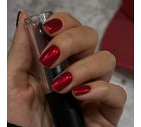 SXVME Chrome Red Press on Nails Short Square, Glitter Fake Nails Press Ons, Sparkle Metallic Acrylic Nails Glue on, Glazed Gel Glue on Nails for Women Party Wear in 24 Pcs