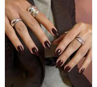 SXVME Dark Brown Press on Nails Short Almond Shaped, 30 Pcs Thick Short False Nails Press ons Natural Acrylic Fake Nails Fall Winter Solid Color Medium Natural Fit Glue on Nails For Women