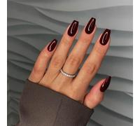 SXVME Dark Red False Nails Coffin, Medium Short Press on Nails Coffin, Burgundy Glue on Nails Gel Fake Nails for Women, Short Ballerina Acrylic Nails for Daily Wear 24 Pcs