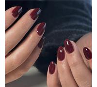 SXVME Dark Red False Nails Short Oval, Simple Acrylic Press on Nails Short, Burgundy Red Fake Nails Short, Natural Solid Glossy Gel Full Cover Acrylic Nails For Women Fall Winter