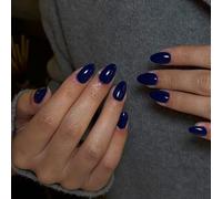 SXVME Deep Blue Short Oval Press-on Nails - Simple Acrylic False Nails with Natural Almond Shape, Solid Gel Full Cover for Daily Wear