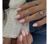 SXVME Dusty Pink Press On Nails Short Oval, Simple False Nails Press Ons Cute, Pink Fake Nails Short Almond, Natural Solid Color Glossy Gel Full Cover Acrylic Nails For Women Daily Wear