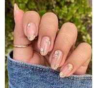 SXVME French Press on Nails Almond Shape False Nails with Small Flower Designs Daisy Floral Fake Nails Medium Length Spring Summer for Women, 24Pcs