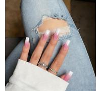 SXVME French Press on Nails Long Square, Ombre Pink False Nails Medium Coffin, Glossy Gel Fake Nails Press on, Gradient Color Square Tip Nails, Sheer Gel Stick on Nail for Women, 24 Pcs