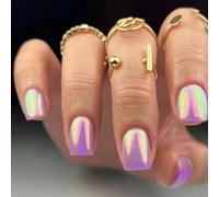 SXVME Glazed Purple Press On Nails Short Square, Glitter Shine Chrome False Nails Glue on Nails Cute, Acrylic Fake Nails for Women Daily & Party Wear