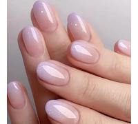 SXVME Glitter Ombre Press On Nails Short, Gradient Purple Short Fake Nails Press ons Oval, Reusable Sparkle Glue On Nails with Glue, Bling Shimmer Almond Stick On Nail for Women Everyday Elegance