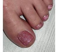 SXVME Glitter Pink Press on Toes Nails Short Square, Sparkle Shiny Fake Toe Nails Glue on, Bling Toe Press on Nails for Women, Summer Glossy Gel ToeNails Acrylic for Decoration 24 Pcs