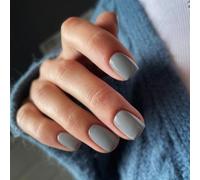 SXVME Grey Press on Nails Short Square Acrylic Short False Nails Coffin Natural Acrylic Fake Nails Set Elegant Solid Color Full Cover Glossy Gel Stick on Nail for Women Daily Wear 24 Pcs