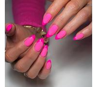 SXVME Hot Pink French Tip Press on Nails Short Almond, Opaque Fake Nails Press ons with Glossy French Tips in a Matte Finish, Fall Soft Gel Glue on Nails Short Stiletto, 16 Sizes - 32 Nail Kit