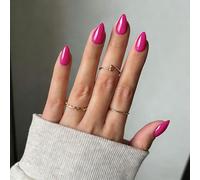 SXVME Hot Pink Press on Nails Short Almond Shaped, 30 Pcs Thick Short False Nails Press ons Natural Acrylic Fake Nails Custom Solid Color Medium Press-ons Natural Fit For Women Daily Wear