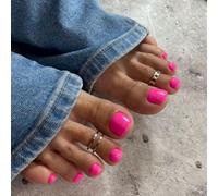 SXVME Hot Pink Toe Press on Nails Short Square, Solid Color Fake Toe Nail Glue on, Vibrant Neon Toe Press on Nails for Women, Glossy Gel ToeNail Acrylic for Decoration 24 Pcs, Fushia