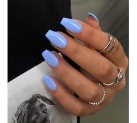 SXVME Light Blue False Nails Coffin, Medium Short Press on Nails Coffin, Blue Glue on Nails Gel Fake Nails for Women, Short Ballerina Acrylic Nails for Daily Wear 24 Pcs