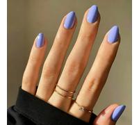 SXVME Light Blue Press On Nails Short Oval, Glossy Short False Nails Almond, Salon Quality Manicure, Reusable Soft Gel Stick on Nails for Women Everyday Wear, 30 Pcs 15 Sizes