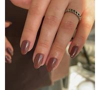 SXVME Light Brown False Nails Short Oval, Simple Acrylic Press on Nails Short, Brown Fake Nails Short, Natural Fit Glossy Solid Gel Full Cover Almond Acrylic Nails For Women Daily Wear