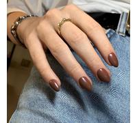 SXVME Light Brown Press on Nails Short Oval, Solid Color Acrylic False Nails Short Round, Caramel Brown Fake Press ons Handmade of Gel, Natural Full Cover Glue on Nails For Women Fall Winter, 24 Pcs