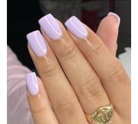 SXVME Lilac Press on Nails Short Square Acrylic Short False Nails Coffin Natural Acrylic Fake Nails Set Elegant Solid Color Full Cover Glossy Gel Stick on Nail for Women Daily Wear 24 Pcs