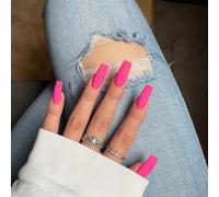SXVME Long Press on Nails Square, Matte Hot Pink False Nails Medium Long Coffin, Acrylic Fake Nails Press on, Solid Neon Pink Full Cover Soft Gel Stick on Nail for Women Fall Winter, 24 Pcs