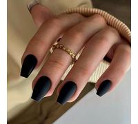 SXVME Matte Black Press on Nails Coffin, Soft Gel False Nails Medium Short, Pure Color Full Cover Fake Nails for Women, Short Ballerina Stick on Nails for Fall Winter 24 Pcs