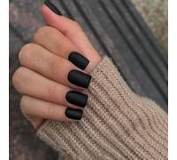 SXVME Matte Black Press on Nails Short Square Acrylic Short False Nails Coffin Natural Acrylic Fake Nails Set Elegant Solid Color Full Cover Gel Stick on Nail for Women Fall Winter 24 Pcs